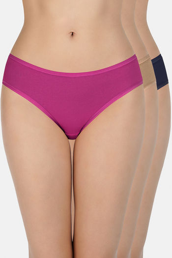 Buy Amante Low Rise Three-Fourth Coverage Bikini Panty (Pack of 3)- Assorted